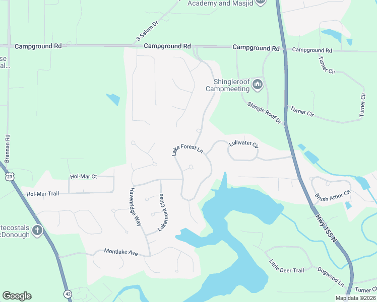 map of restaurants, bars, coffee shops, grocery stores, and more near 1295 Lake Forest Lane in McDonough