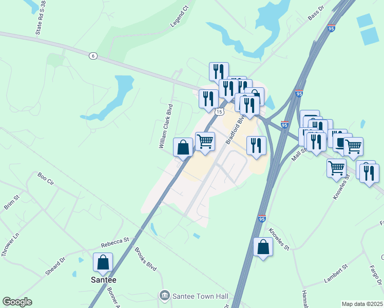 map of restaurants, bars, coffee shops, grocery stores, and more near 697 Bass Drive in Santee