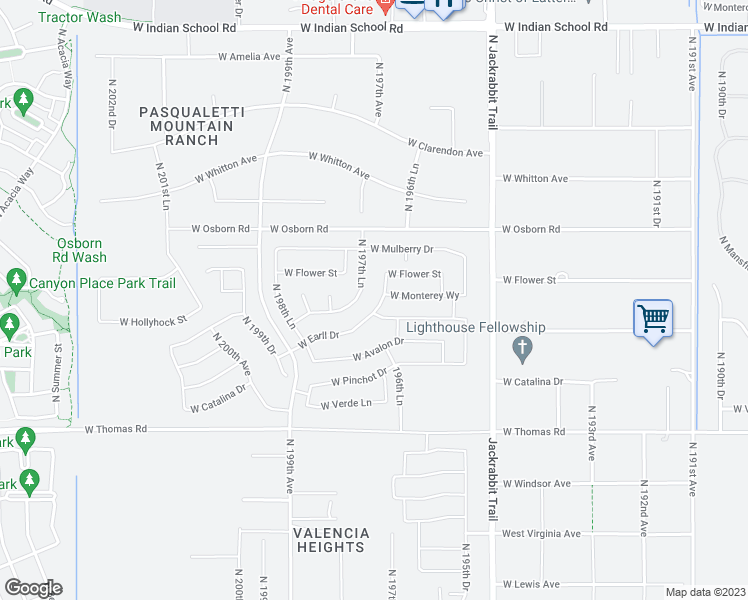 map of restaurants, bars, coffee shops, grocery stores, and more near 3250 197th Avenue in Buckeye