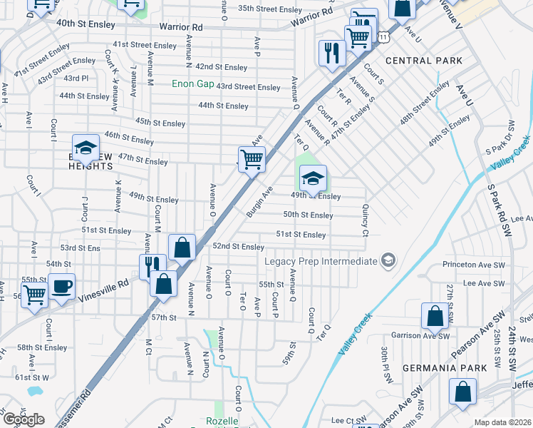 map of restaurants, bars, coffee shops, grocery stores, and more near 1607 49th Street Ensley in Birmingham