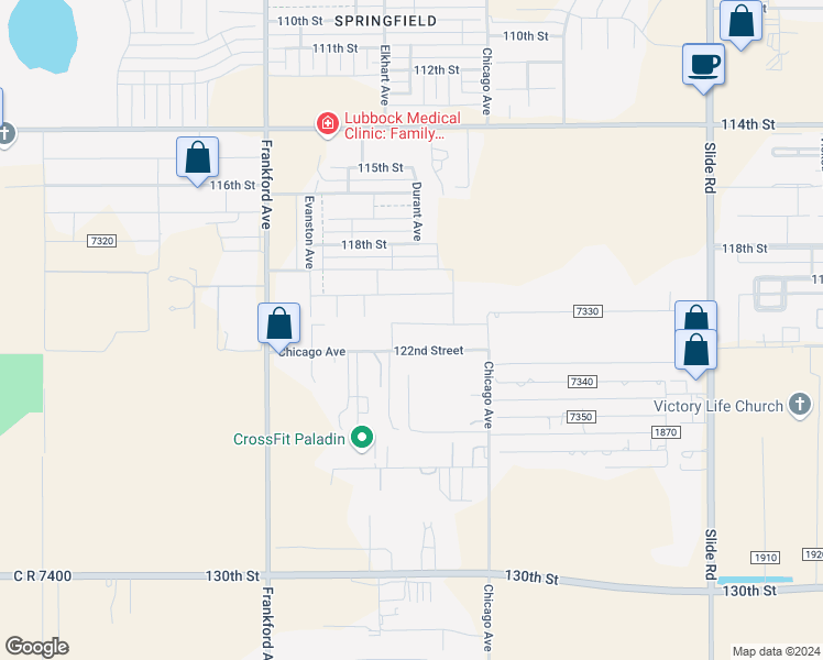 map of restaurants, bars, coffee shops, grocery stores, and more near 5605-5611 122nd Street in Lubbock