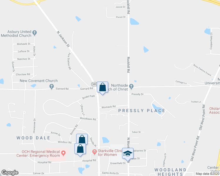 map of restaurants, bars, coffee shops, grocery stores, and more near 107 Garrard Road in Starkville