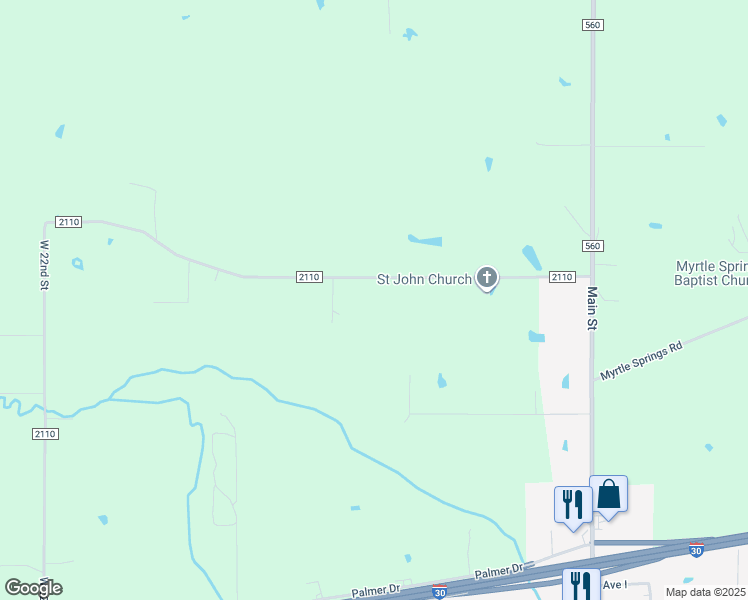 map of restaurants, bars, coffee shops, grocery stores, and more near 2350 County Road 2110 in Hooks