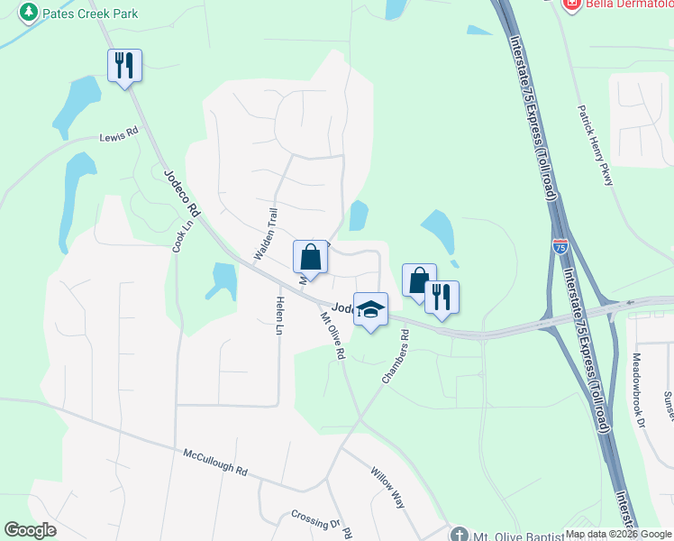 map of restaurants, bars, coffee shops, grocery stores, and more near 475 Plantation Court in Stockbridge