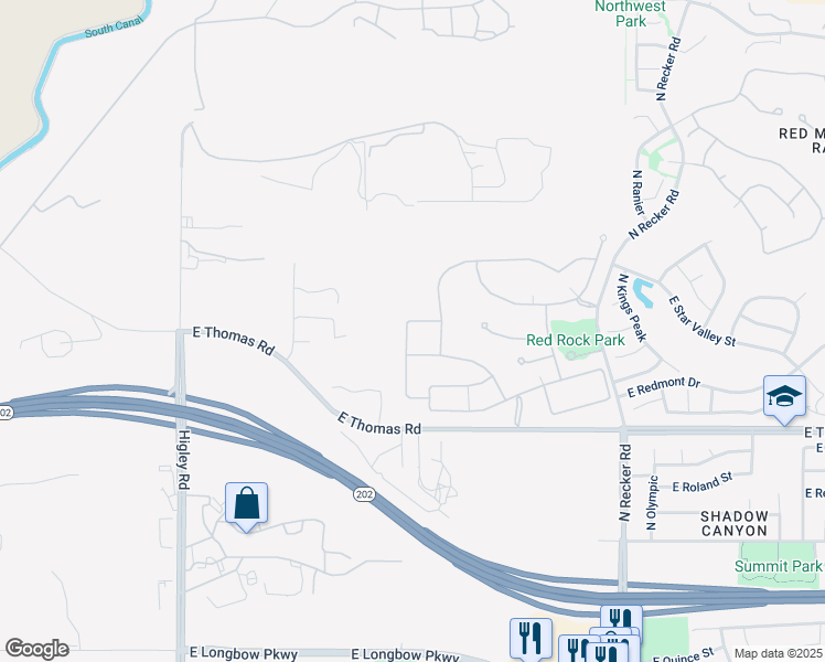 map of restaurants, bars, coffee shops, grocery stores, and more near 3800 North Shenandoah in Mesa