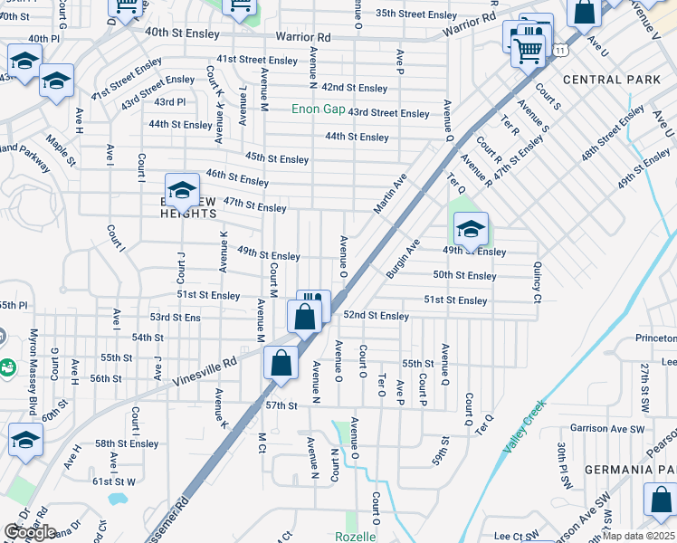 map of restaurants, bars, coffee shops, grocery stores, and more near 4901 Avenue O in Birmingham