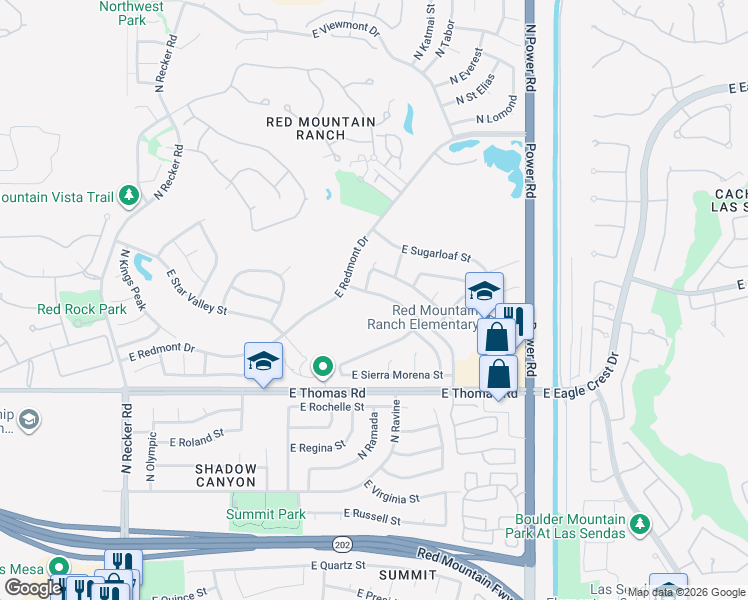 map of restaurants, bars, coffee shops, grocery stores, and more near 6504 East Raftriver Street in Mesa