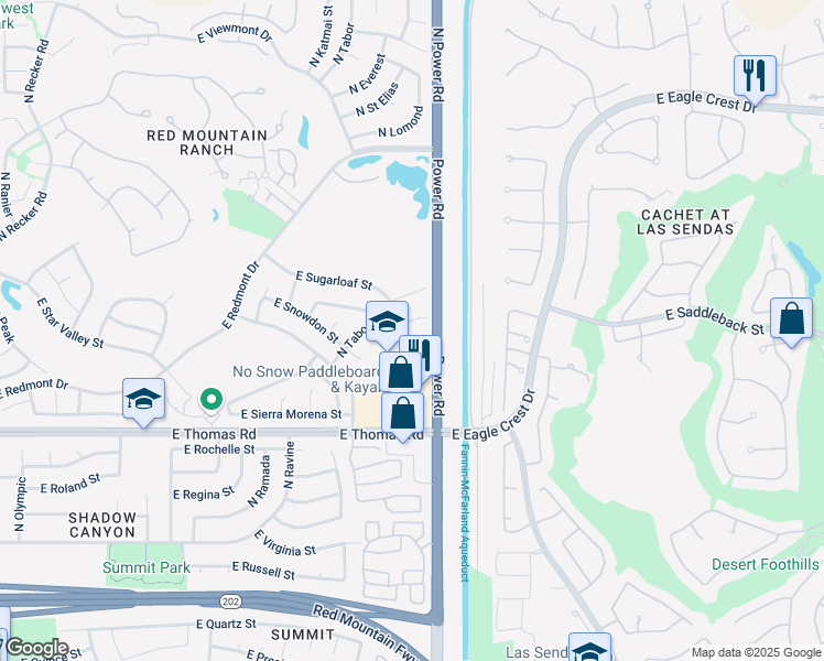 map of restaurants, bars, coffee shops, grocery stores, and more near 3804 North Lomond Circle in Mesa