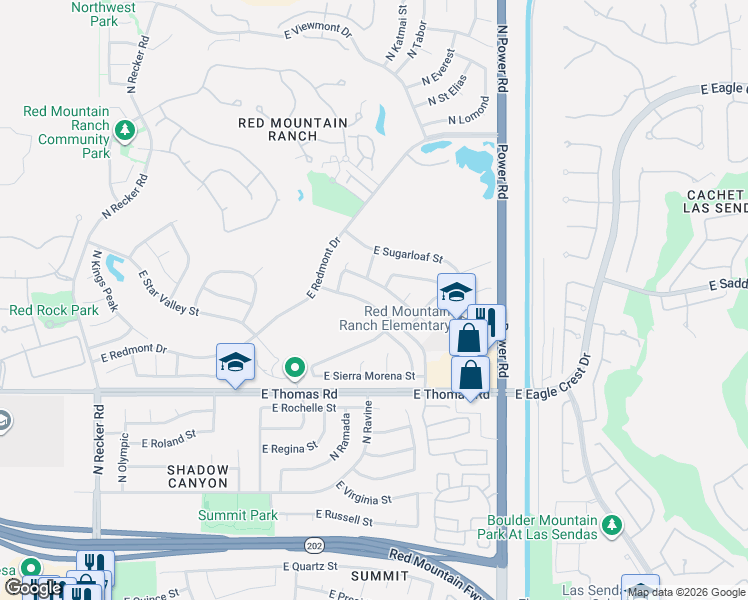 map of restaurants, bars, coffee shops, grocery stores, and more near 6504 East Raftriver Street in Mesa