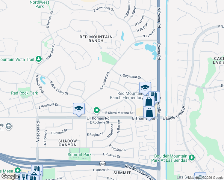 map of restaurants, bars, coffee shops, grocery stores, and more near 6504 East Raftriver Street in Mesa
