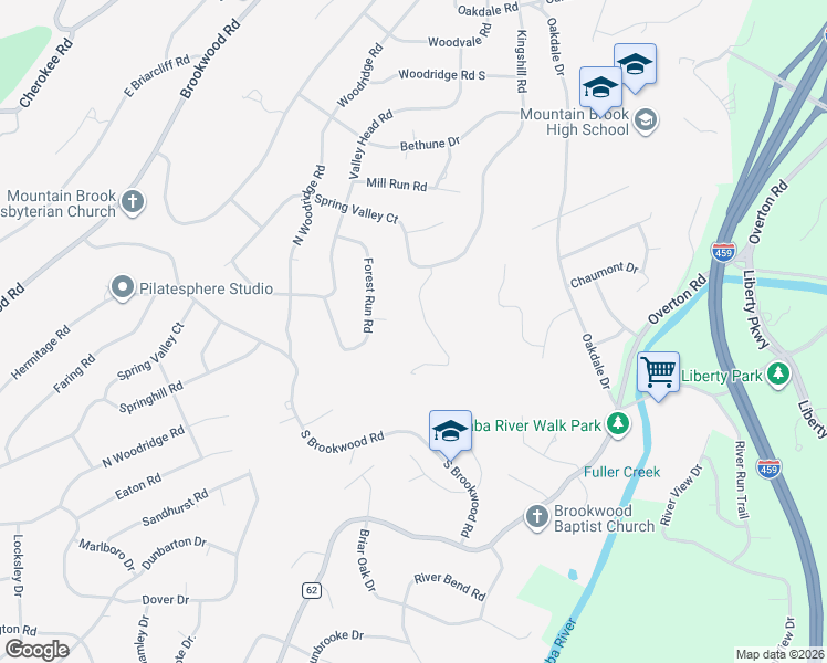map of restaurants, bars, coffee shops, grocery stores, and more near 3547 Spring Valley Court in Birmingham