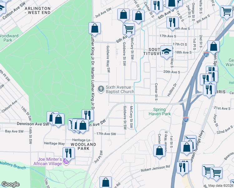 map of restaurants, bars, coffee shops, grocery stores, and more near 217 11th Avenue Southwest in Birmingham