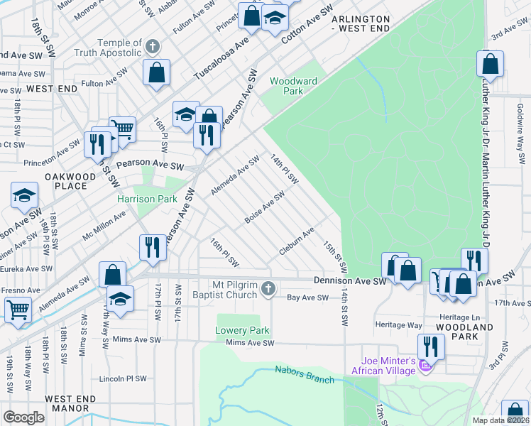map of restaurants, bars, coffee shops, grocery stores, and more near 1156 15th Place Southwest in Birmingham
