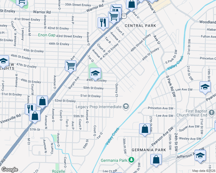 map of restaurants, bars, coffee shops, grocery stores, and more near 1765 49th Street Ensley in Birmingham