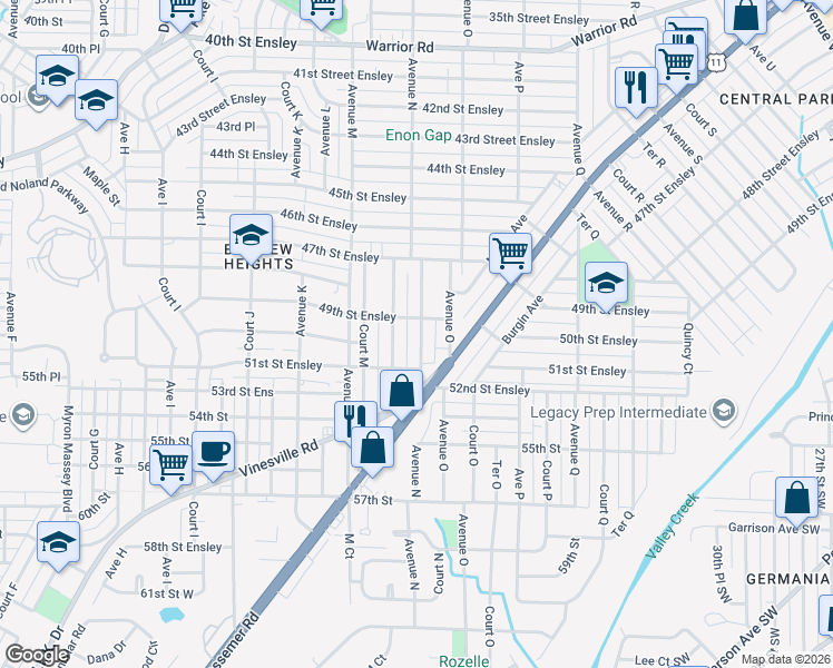 map of restaurants, bars, coffee shops, grocery stores, and more near 4904 Avenue N in Birmingham
