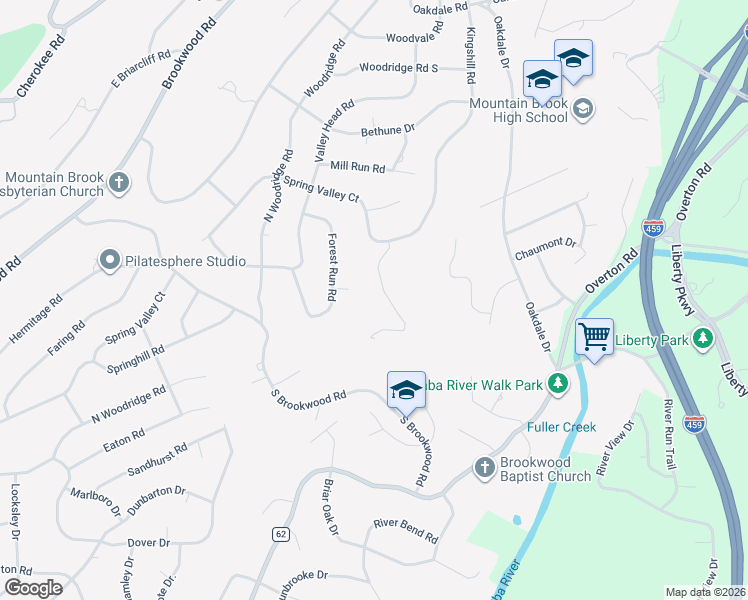 map of restaurants, bars, coffee shops, grocery stores, and more near 3547 Spring Valley Court in Birmingham