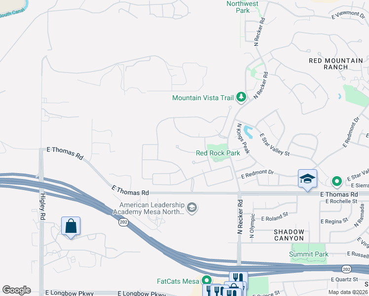 map of restaurants, bars, coffee shops, grocery stores, and more near 3801 North Shenandoah in Mesa