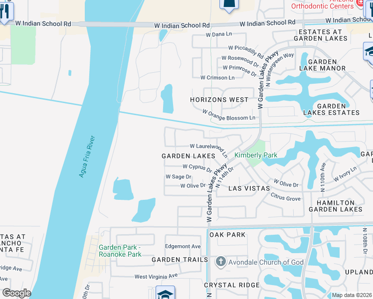 map of restaurants, bars, coffee shops, grocery stores, and more near 11522 West Laurelwood Lane in Avondale