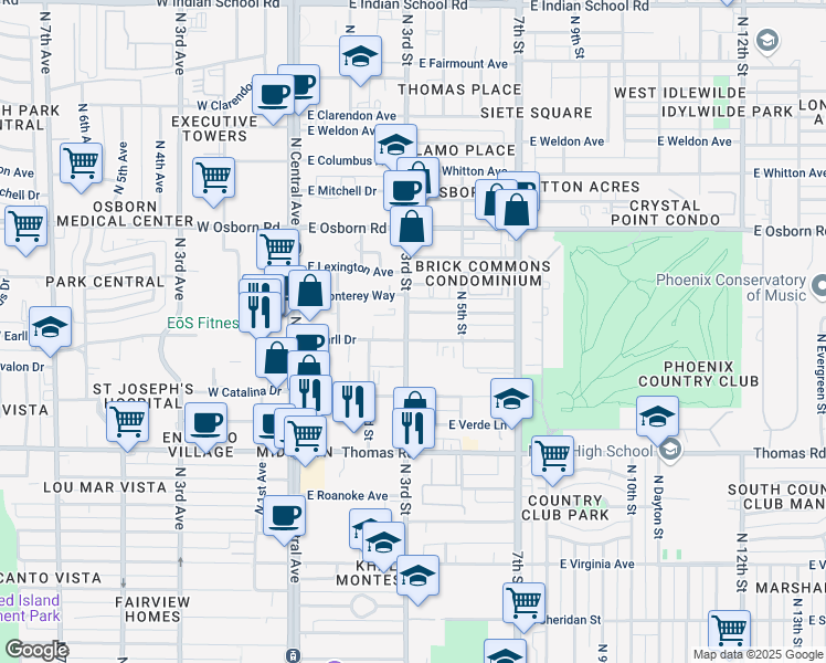 map of restaurants, bars, coffee shops, grocery stores, and more near 3103 North 3rd Street in Phoenix