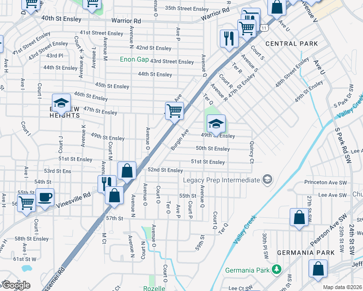 map of restaurants, bars, coffee shops, grocery stores, and more near 1604 50th Street Ensley in Birmingham