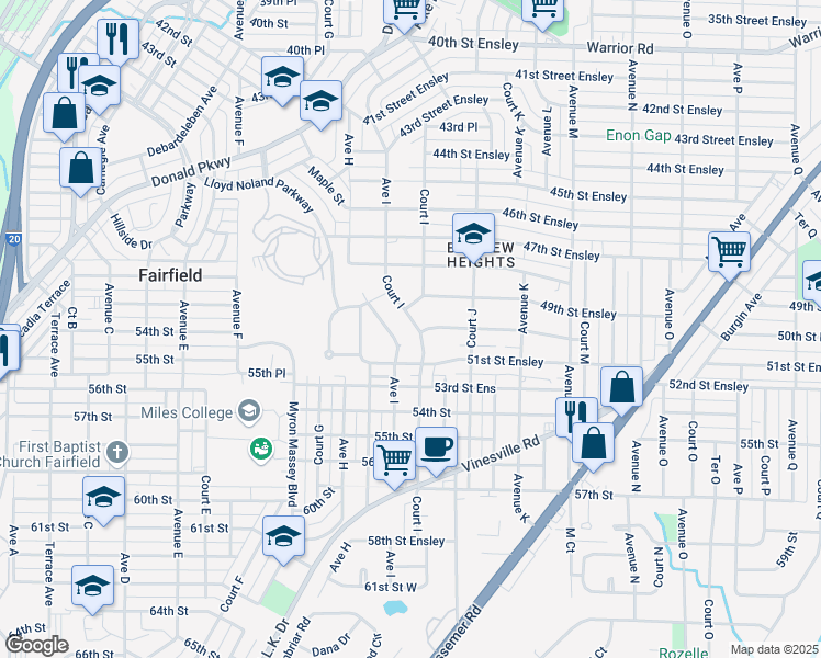 map of restaurants, bars, coffee shops, grocery stores, and more near 4908 Court I in Birmingham