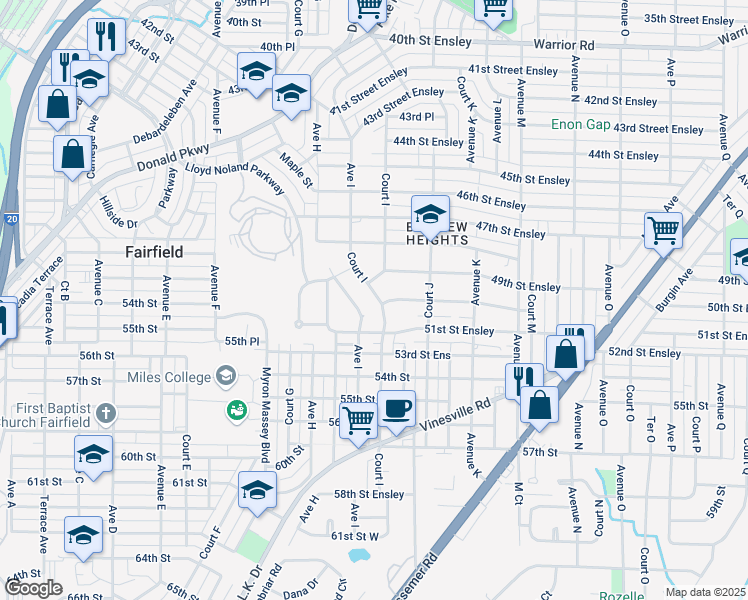 map of restaurants, bars, coffee shops, grocery stores, and more near 4908 Court I in Birmingham