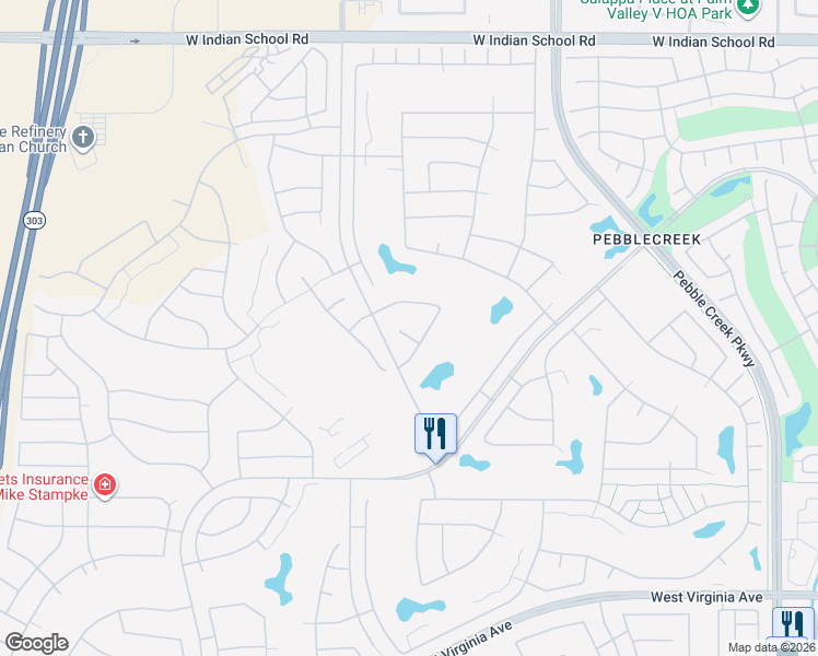 map of restaurants, bars, coffee shops, grocery stores, and more near 16260 West Earll Drive in Goodyear