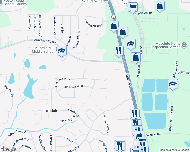 map of restaurants, bars, coffee shops, grocery stores, and more near 1422 Interlaken Pass in Jonesboro