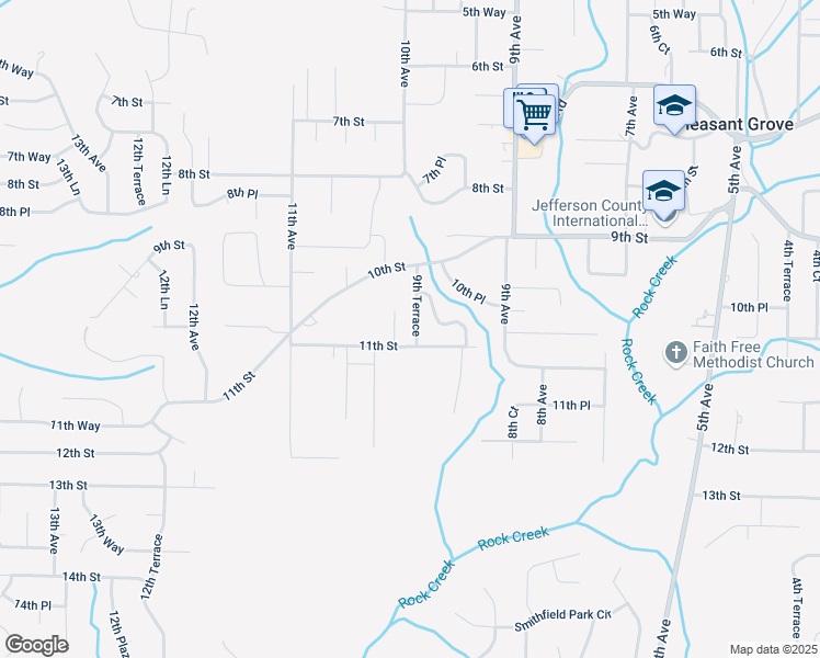 map of restaurants, bars, coffee shops, grocery stores, and more near 958 11th Street in Pleasant Grove