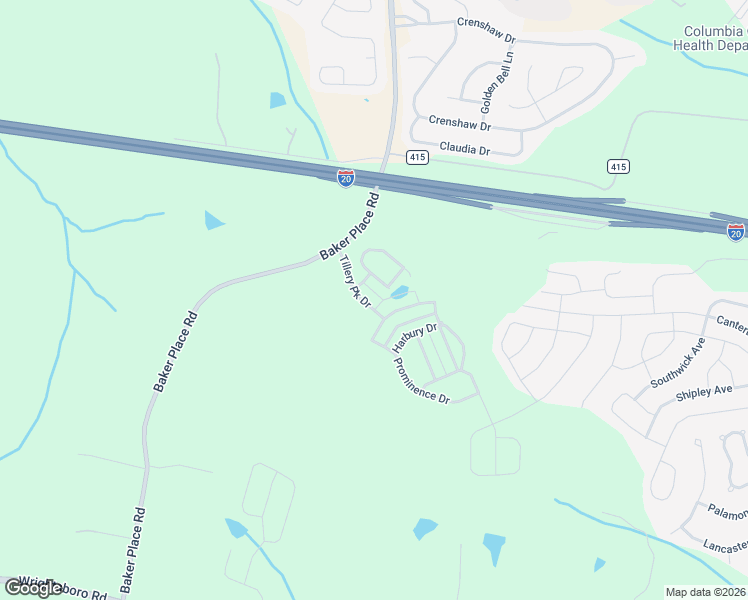 map of restaurants, bars, coffee shops, grocery stores, and more near 613 Baker Place Road in Grovetown