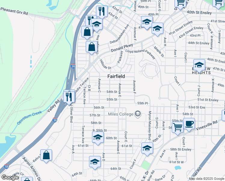 map of restaurants, bars, coffee shops, grocery stores, and more near 324 54th Street in Fairfield