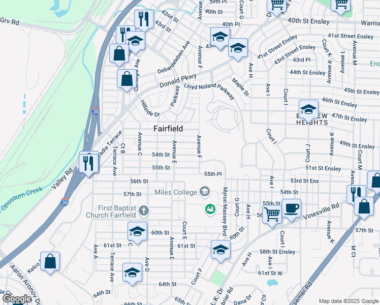 map of restaurants, bars, coffee shops, grocery stores, and more near 528 54th Street in Fairfield