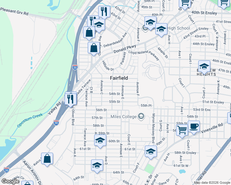 map of restaurants, bars, coffee shops, grocery stores, and more near 324 54th Street in Fairfield