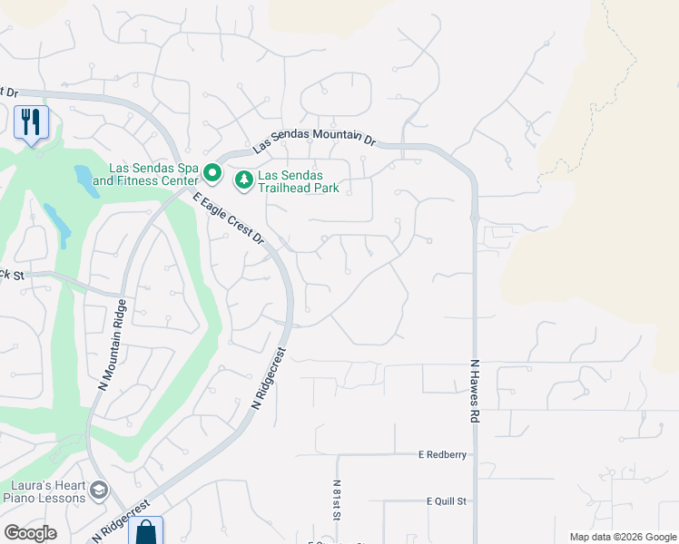 map of restaurants, bars, coffee shops, grocery stores, and more near 3805 North Cirrus Circle in Mesa
