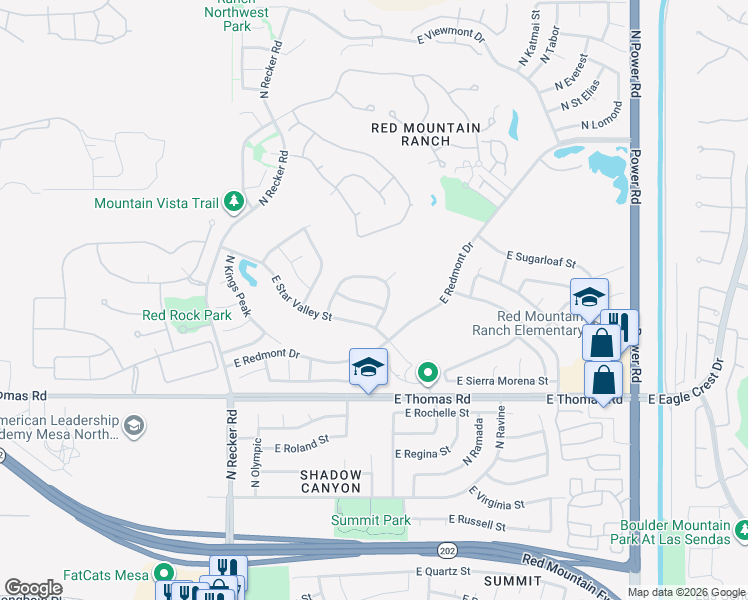 map of restaurants, bars, coffee shops, grocery stores, and more near 6262 East Snowdon Street in Mesa