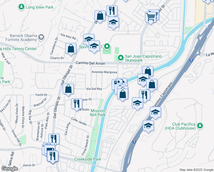 map of restaurants, bars, coffee shops, grocery stores, and more near 32946 Calle San Marcos in San Juan Capistrano