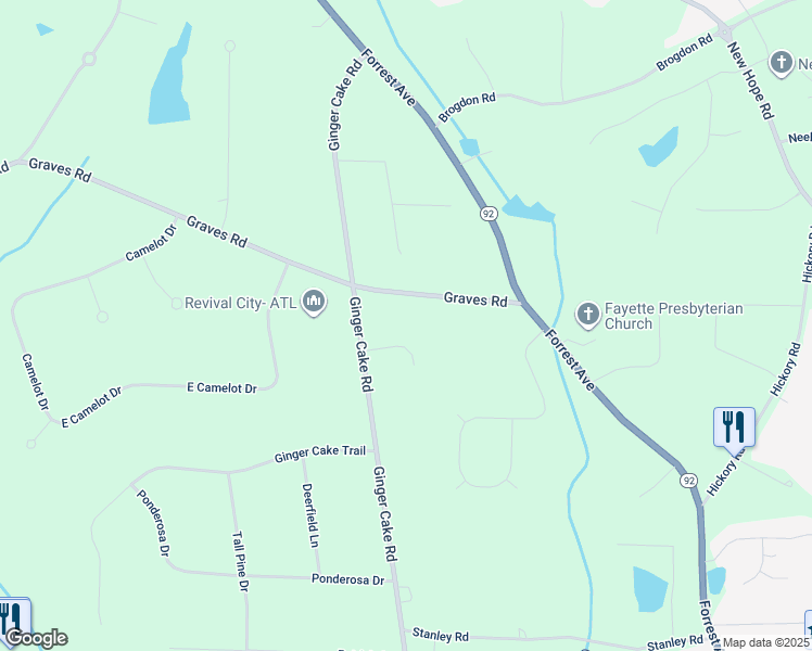 map of restaurants, bars, coffee shops, grocery stores, and more near 130 Raymond Court in Fayetteville