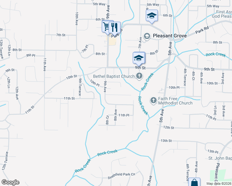 map of restaurants, bars, coffee shops, grocery stores, and more near 812 10th Way in Pleasant Grove