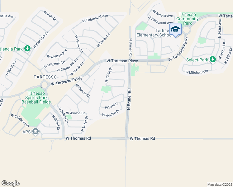 map of restaurants, bars, coffee shops, grocery stores, and more near 29958 West Cheery Lynn Road in Buckeye