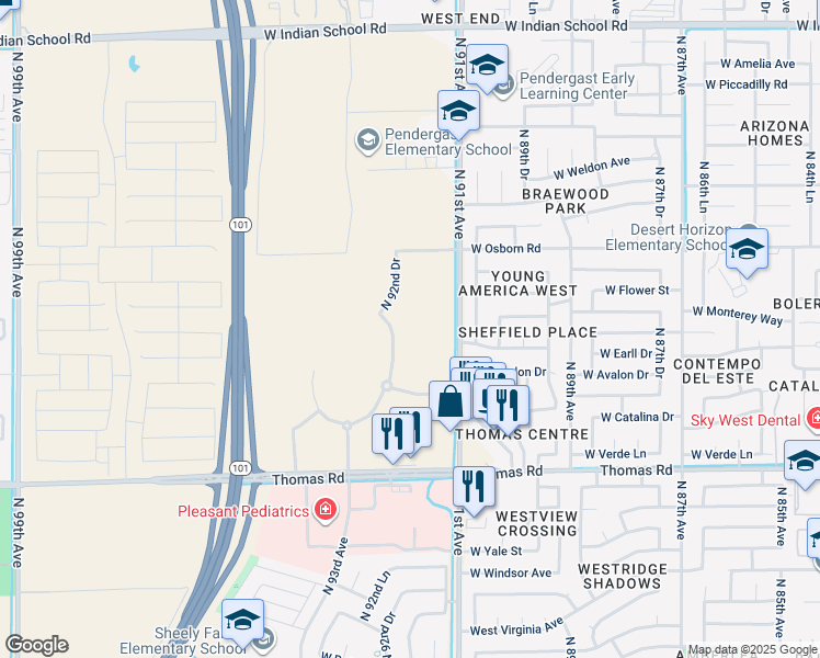 map of restaurants, bars, coffee shops, grocery stores, and more near 3223 North Algodon Way in Phoenix