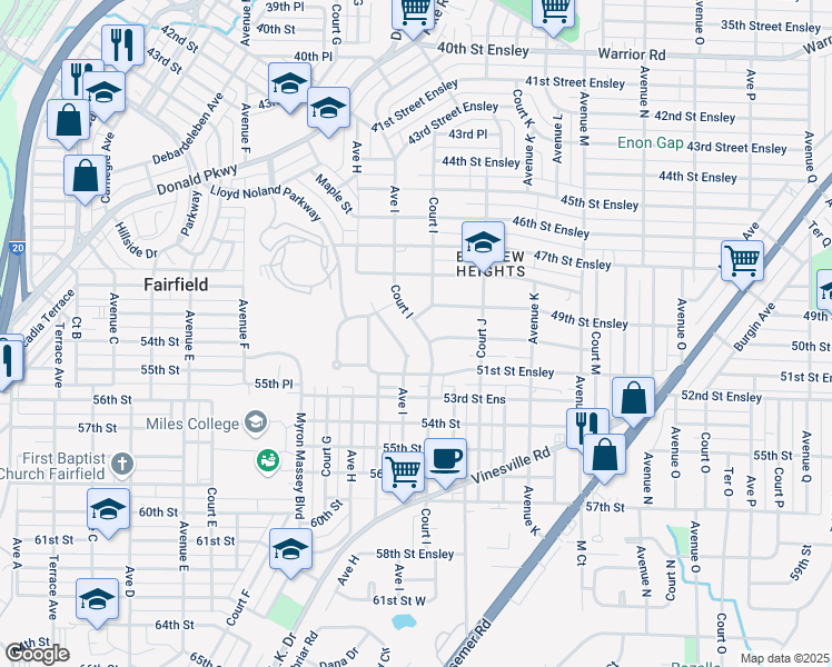 map of restaurants, bars, coffee shops, grocery stores, and more near 4908 Court I in Birmingham
