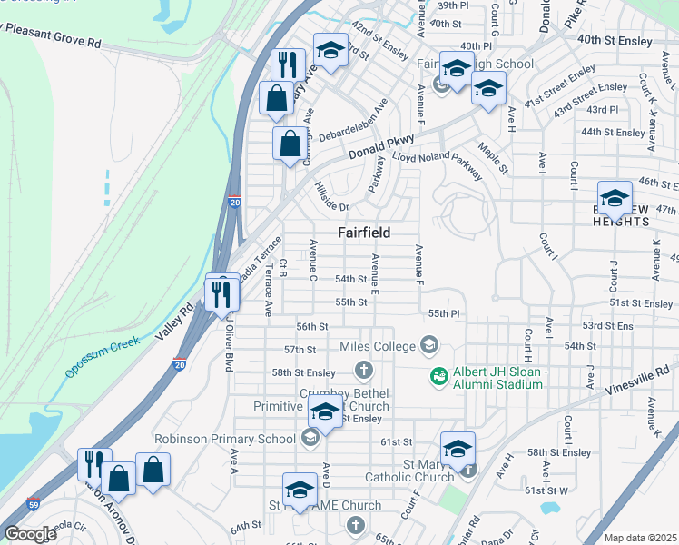 map of restaurants, bars, coffee shops, grocery stores, and more near 324 54th St in Fairfield