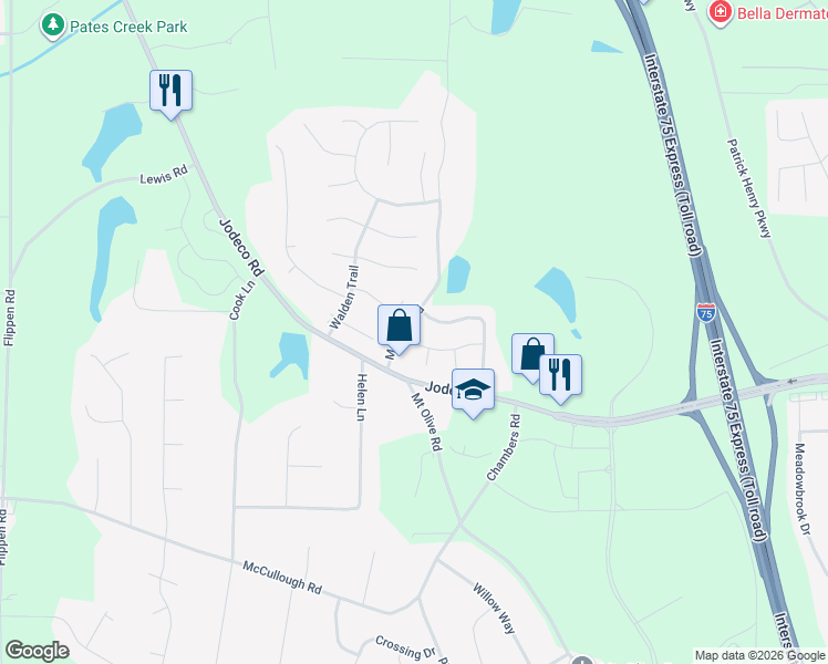map of restaurants, bars, coffee shops, grocery stores, and more near 475 Plantation Court in Stockbridge