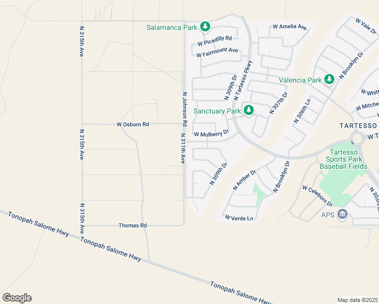 map of restaurants, bars, coffee shops, grocery stores, and more near 3342 North 310th Lane in Buckeye