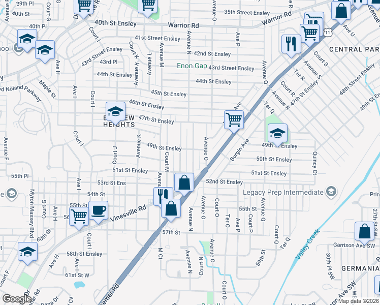 map of restaurants, bars, coffee shops, grocery stores, and more near 4904 Avenue N in Birmingham