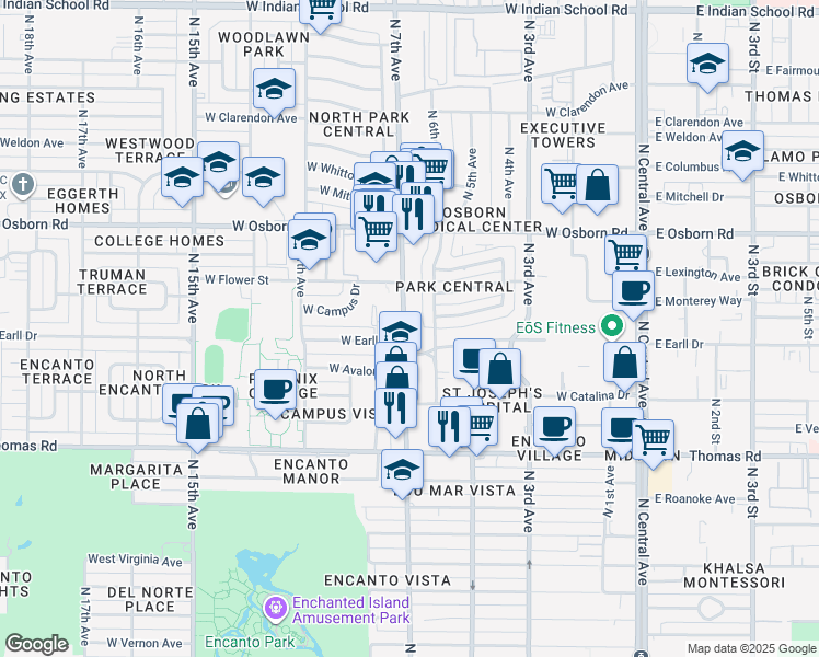map of restaurants, bars, coffee shops, grocery stores, and more near C 3119 North 7th Avenue in Phoenix