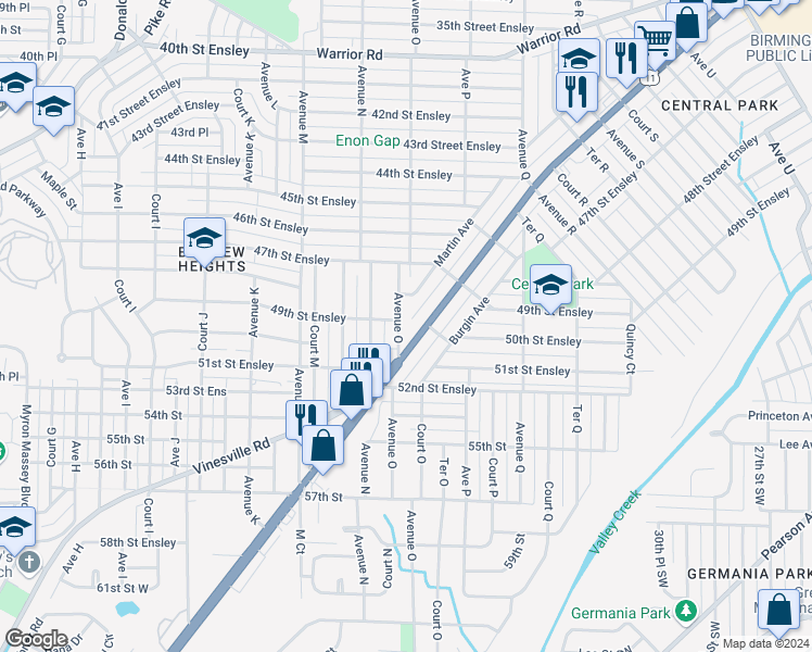 map of restaurants, bars, coffee shops, grocery stores, and more near 4901 Avenue O in Birmingham