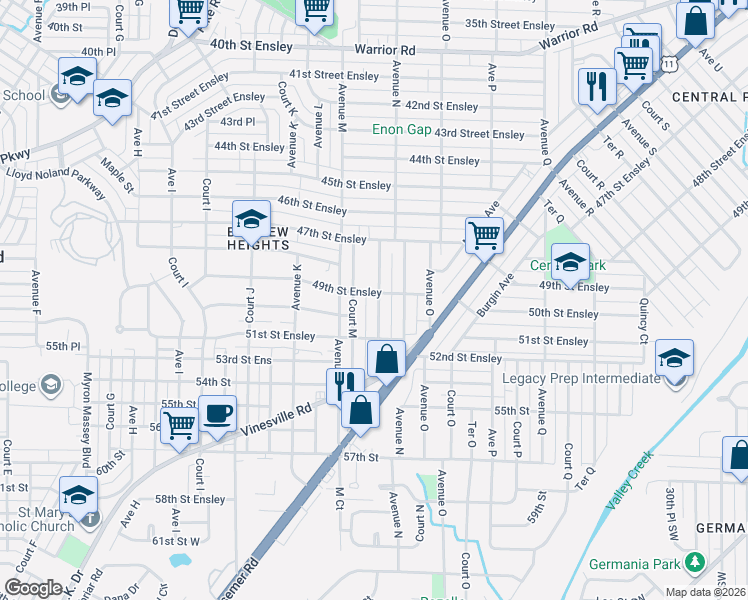 map of restaurants, bars, coffee shops, grocery stores, and more near 4900 Terrace M in Birmingham