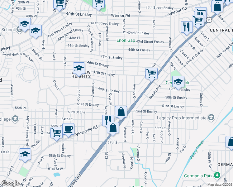 map of restaurants, bars, coffee shops, grocery stores, and more near 4900 Terrace M in Birmingham