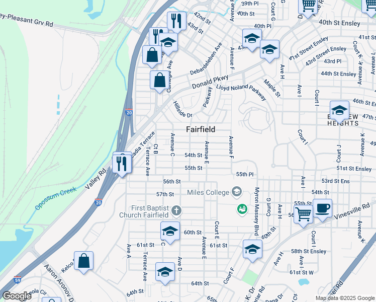 map of restaurants, bars, coffee shops, grocery stores, and more near 324 54th Street in Fairfield